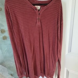 Marine Layer Maroon Striped Henley Button-Down Long Sleeve Shirt